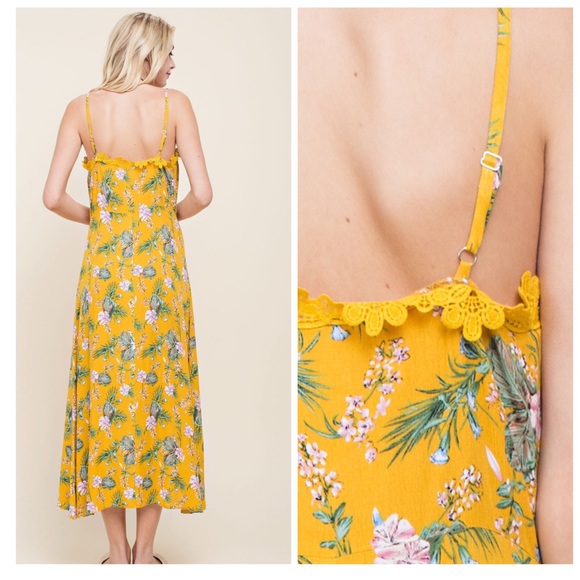 ONE LEFT Mustard Floral Sheath Maxi Dress - Picture 2 of 5